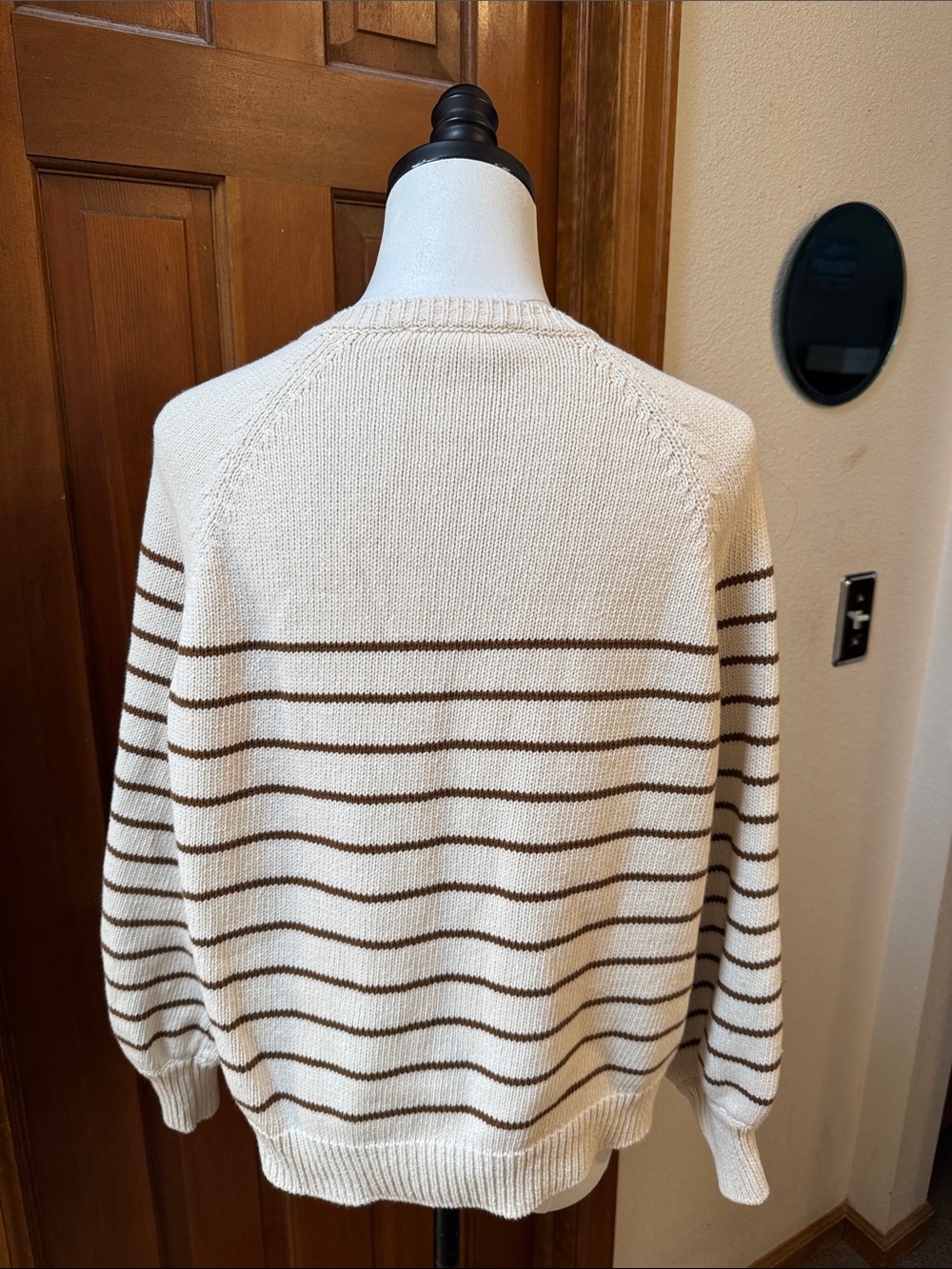 Sezane Cream & Brown Stripe Henley Sweater with Button Placket Size S - Picture 8 of 9